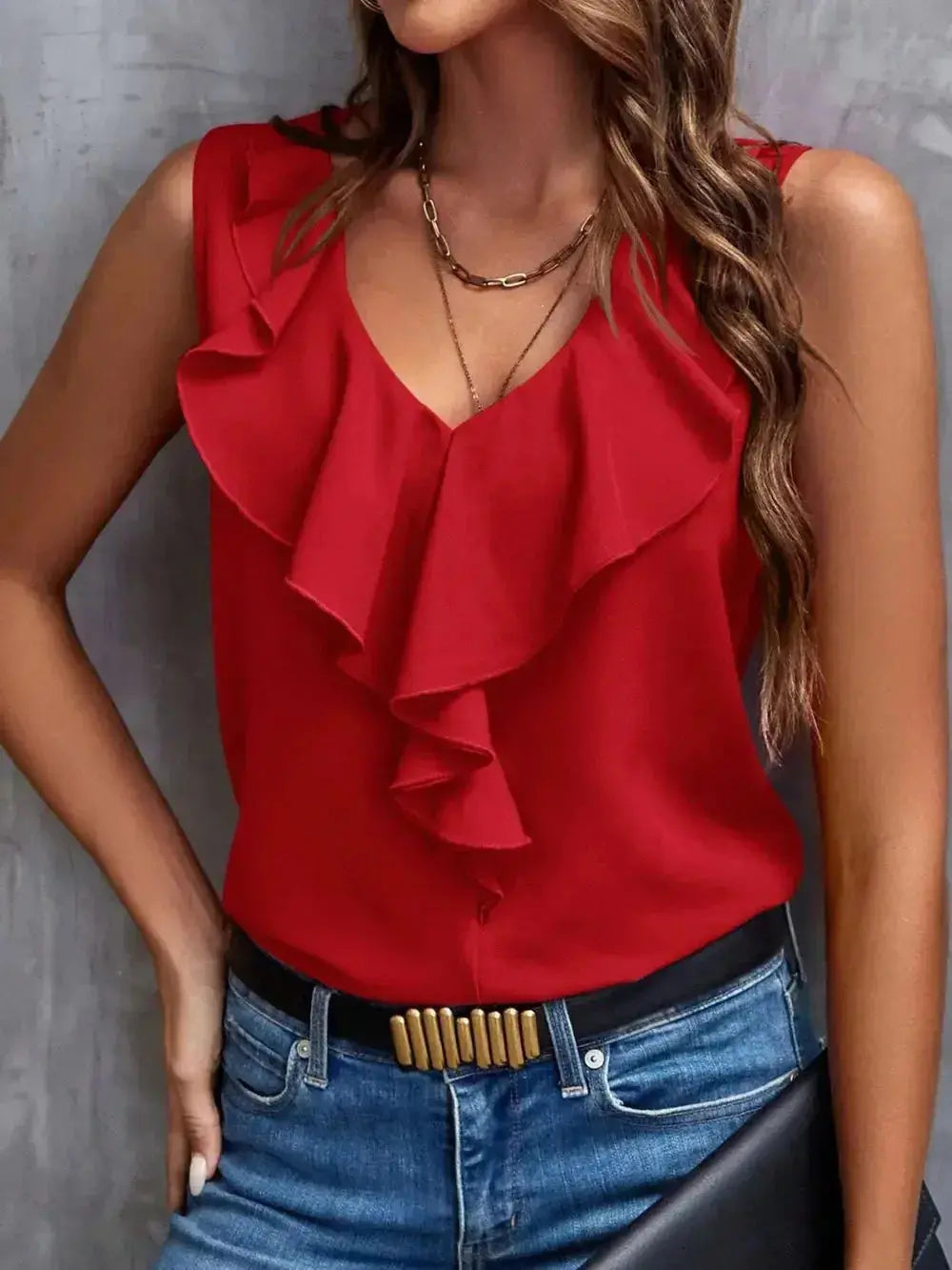 Ruffled V-Neck Tank - DaisyDrop 