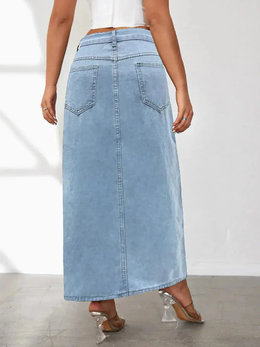High Rise Slit Denim Skirt - DaisyDrop 
