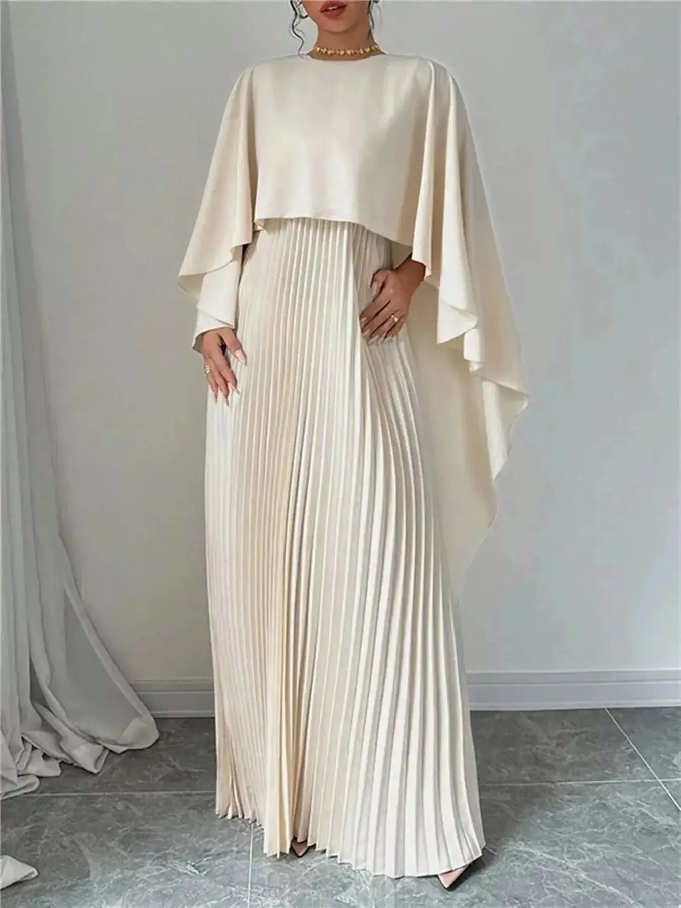 Cape Pleated Maxi Dress - DaisyDrop 