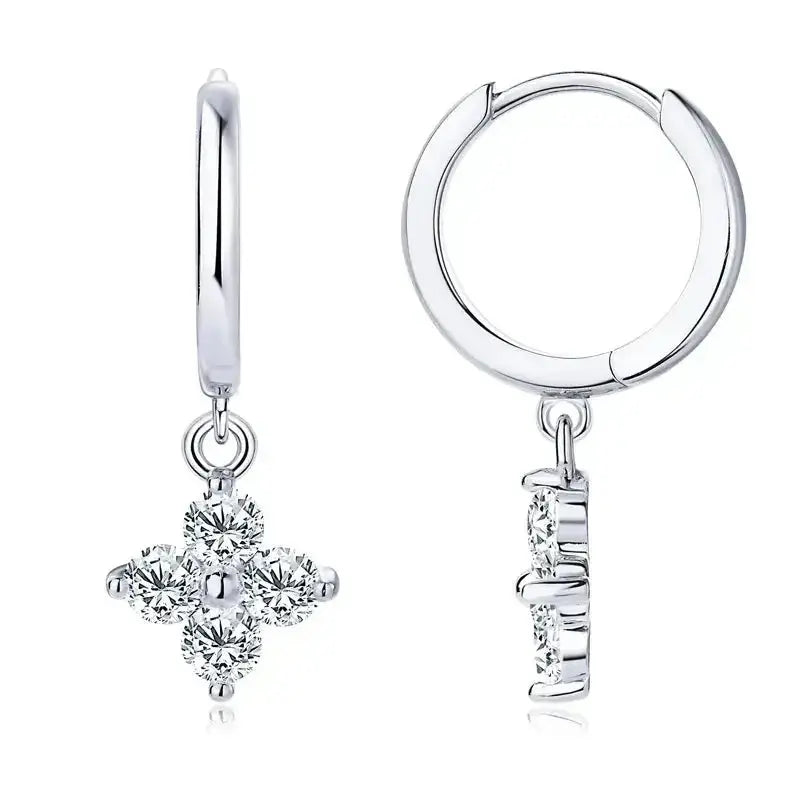 925 Sterling Silver Moissanite Hoop Drop Earrings - DaisyDrop 