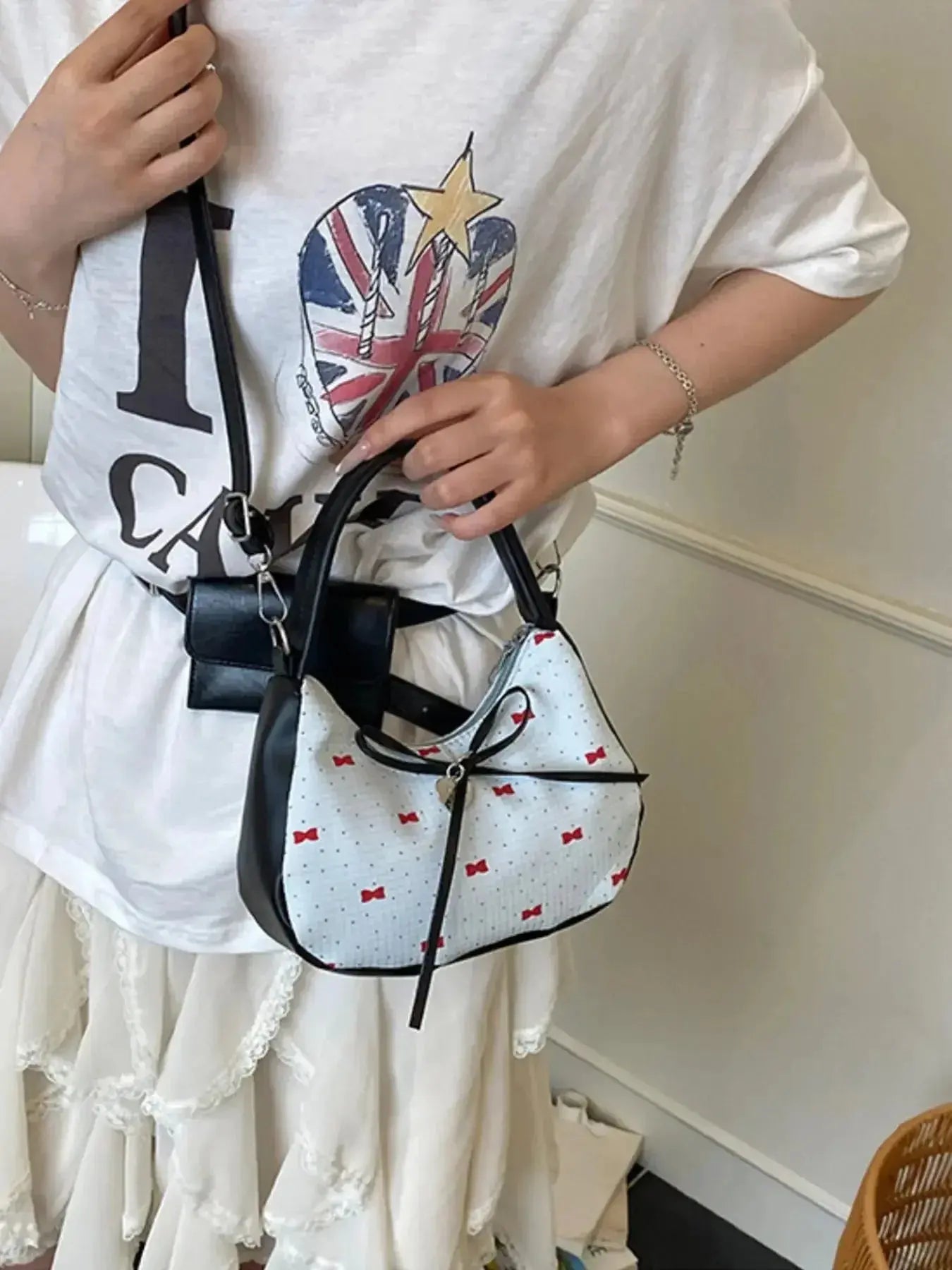 Printed Bow Shoulder Bag - DaisyDrop 