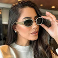 Rhinestones Decor Oval Sunglasses - DaisyDrop 