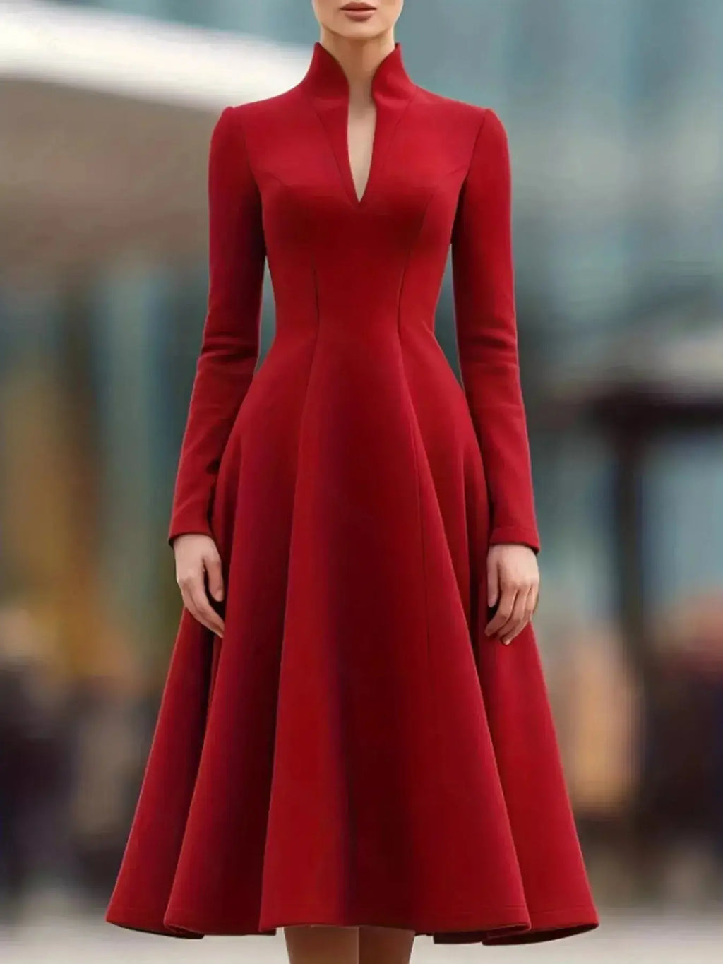 High Neck Long Sleeve A-Line Dress - DaisyDrop 
