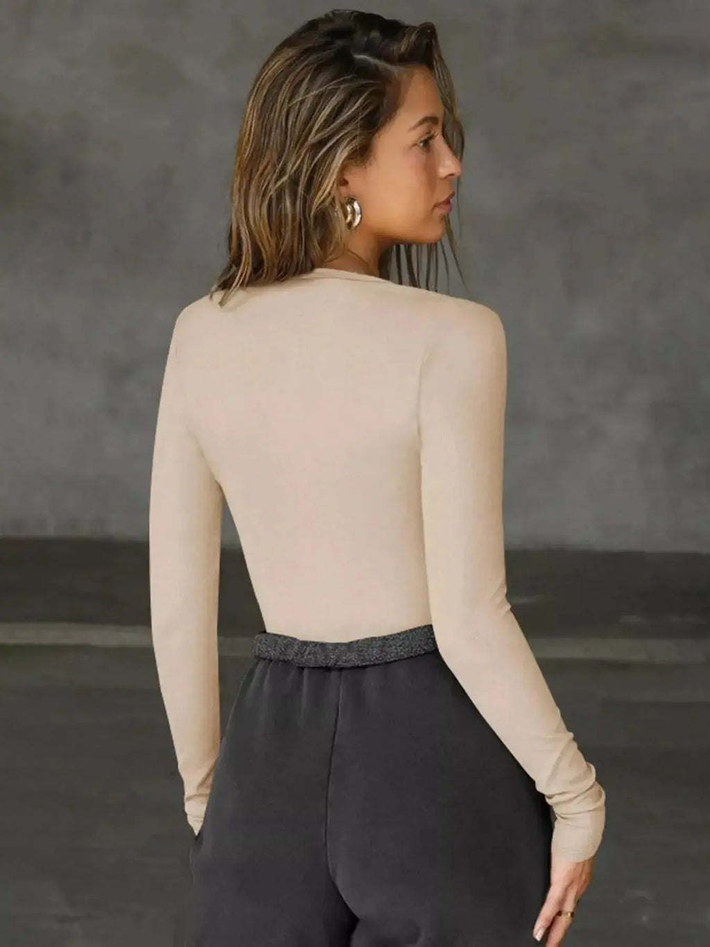 Deep V-Neck Long Sleeve Top - DaisyDrop 