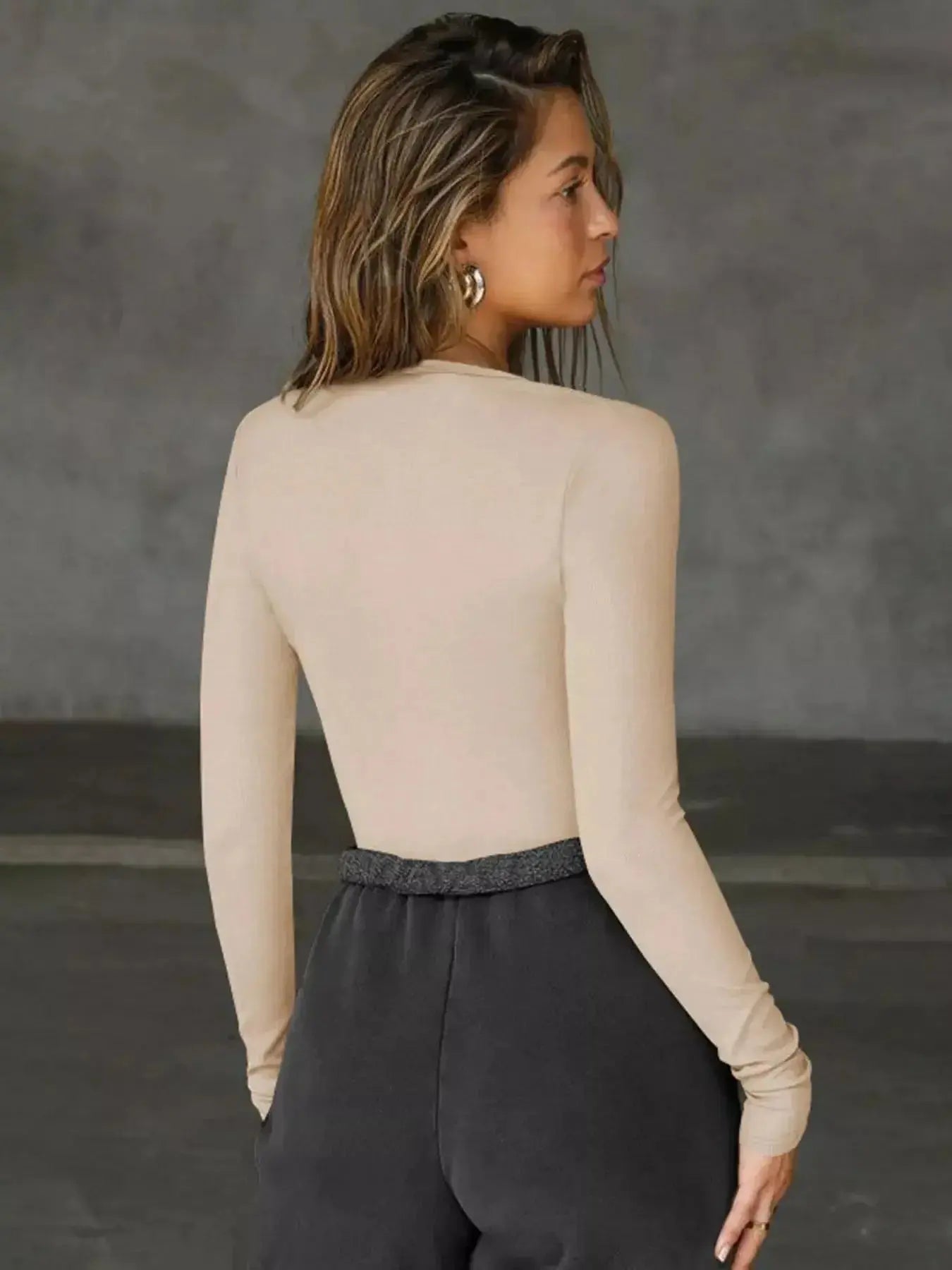 Deep V-Neck Long Sleeve Top - DaisyDrop 