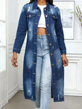 Distressed Button Up Collared Neck Denim Top - DaisyDrop 