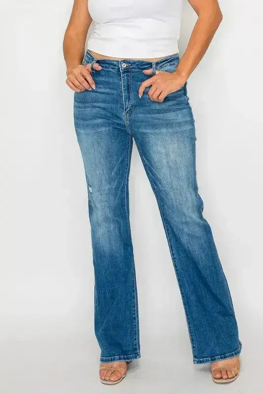 bytos Full Size Distressed High Rise Jeans with Pockets - DaisyDrop 
