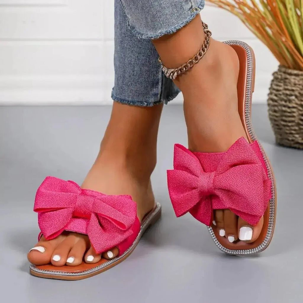 Bow Open Toe Flats Sandals - DaisyDrop 