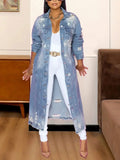 Long Sleeve Raw Hem Denim Jacket - DaisyDrop 