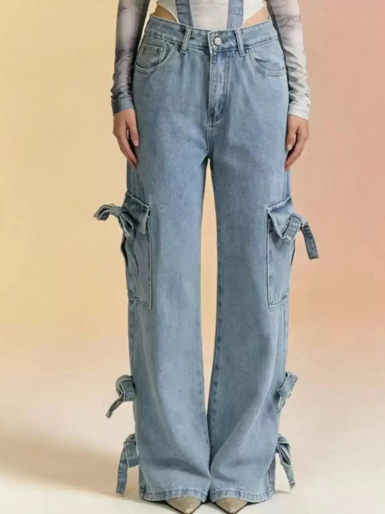 Bow Wide Leg Jeans - DaisyDrop 