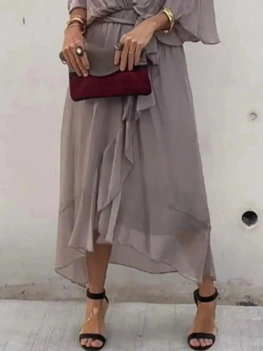 Full Size Flowy Tie Front Midi Dress with Flutter Sleeves Plus Size - DaisyDrop 