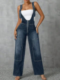 Zip Front Wide Strap Denim Overalls - DaisyDrop 