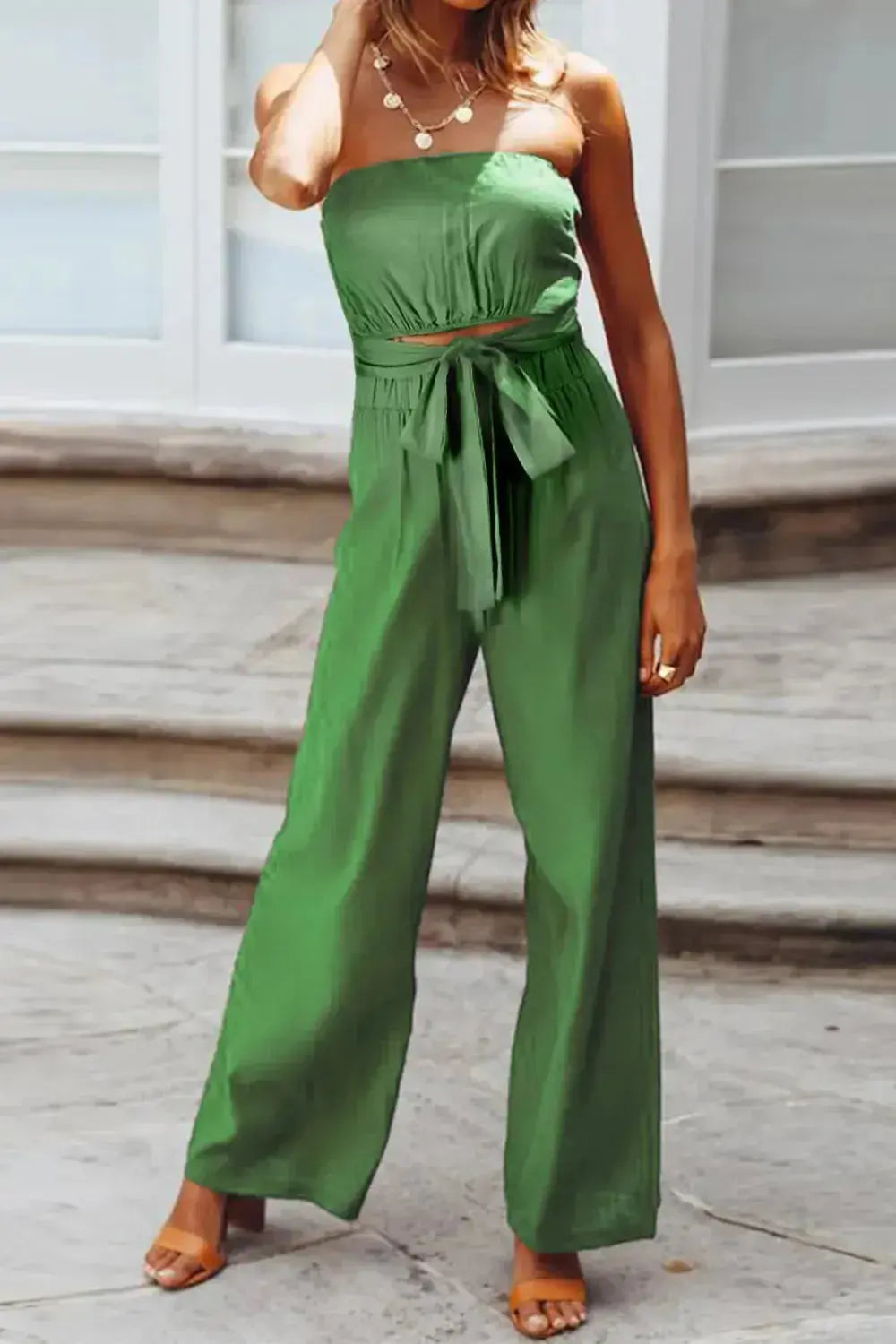 Tied Cutout Tube Wide Leg Jumpsuit - DaisyDrop 