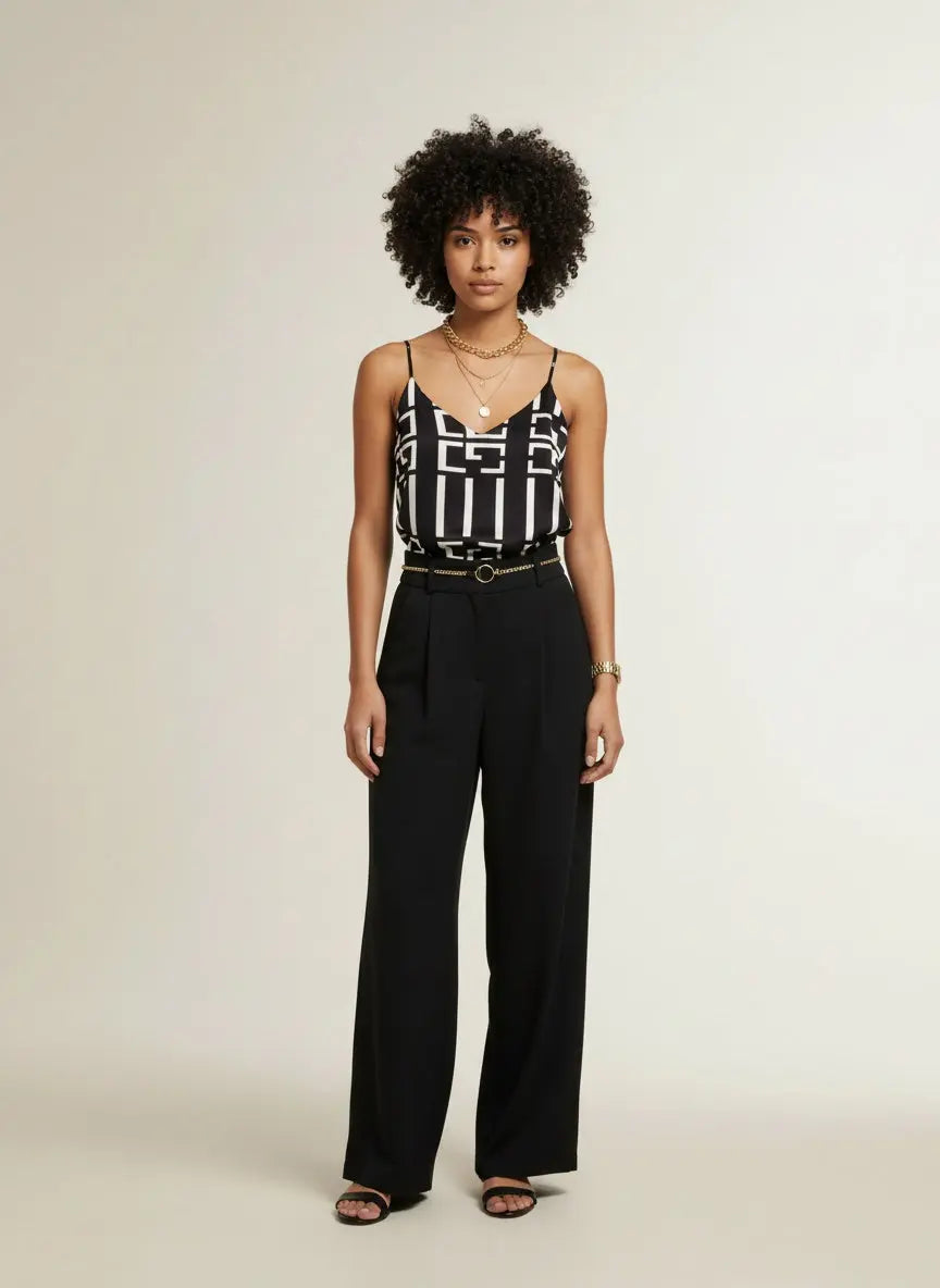 Full body view of the model wearing Printed V-Neck Cami