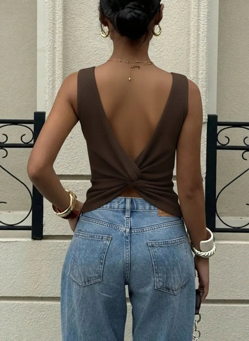 Back pose of the model wearing Cowl Neck Cami Top