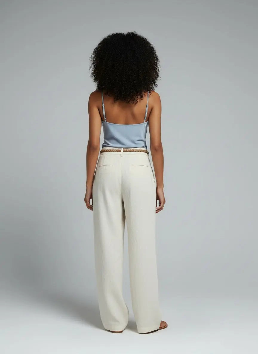 Back pose of the model wearing Asymmetrical Neckline Ruched Cami