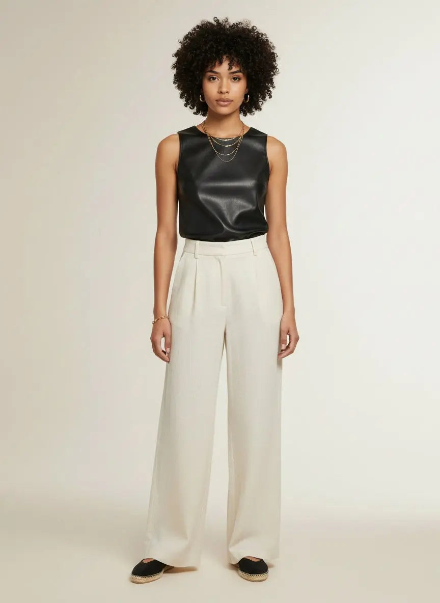 Full body view of the model wearing Round Neck Tank